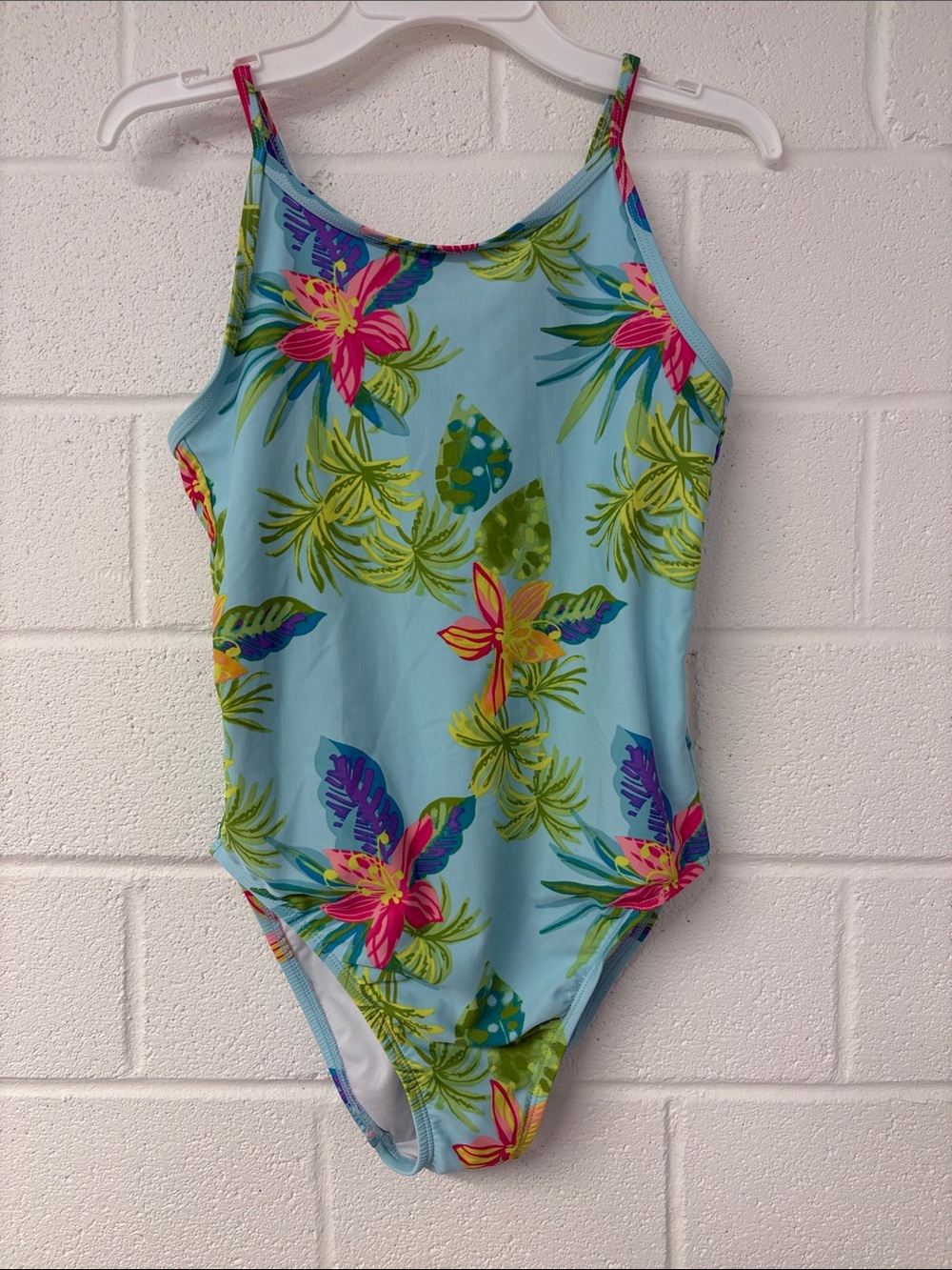 Carter's Light Blue Floral One-Piece Swimsuit with Pink and Green Tropicals